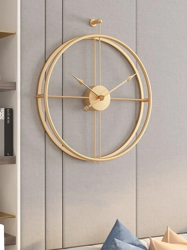 Metal Ironwork Circular Simplicity Wall Clock Fashion Originality Home Living Room Restaurant Decorate Golden Black Wall Watch