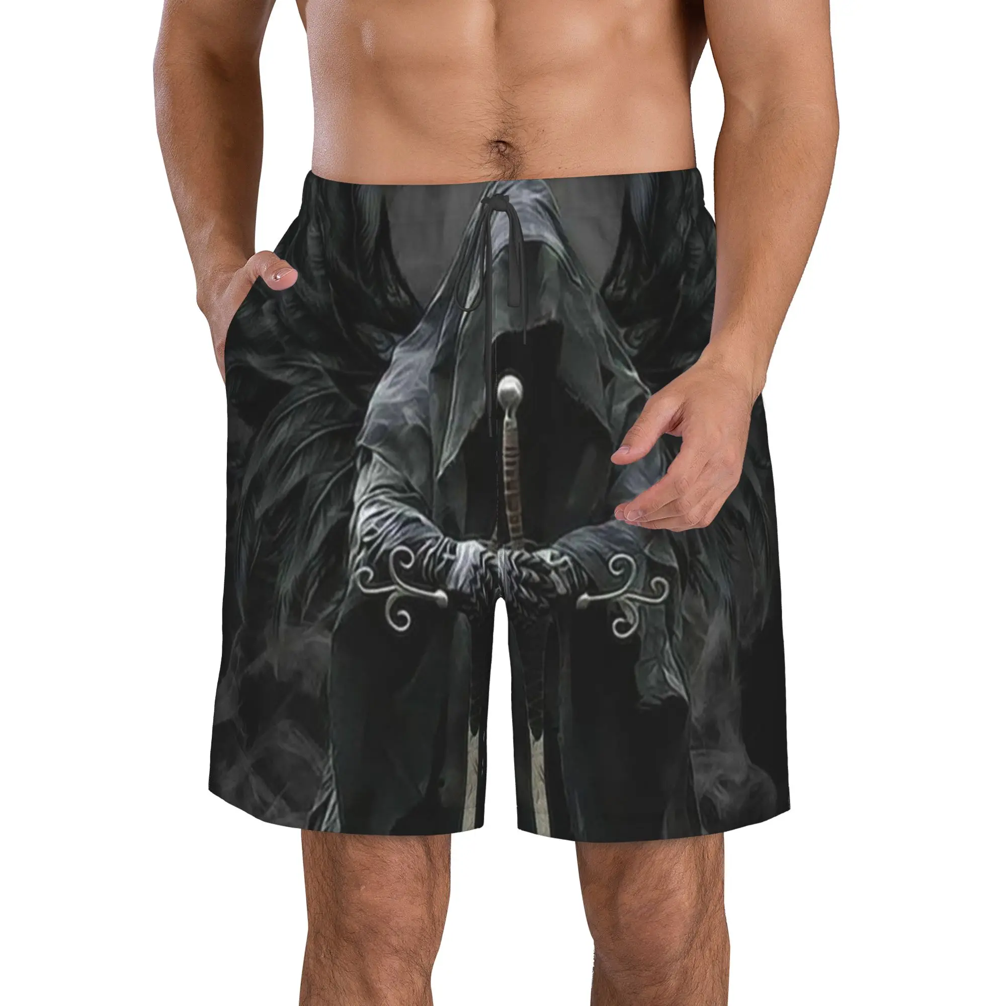 Mysterious Dark Angel God Wielding Sword Trunks Beach Board Shorts Casual Quick Dry Swim Summer Men Pants