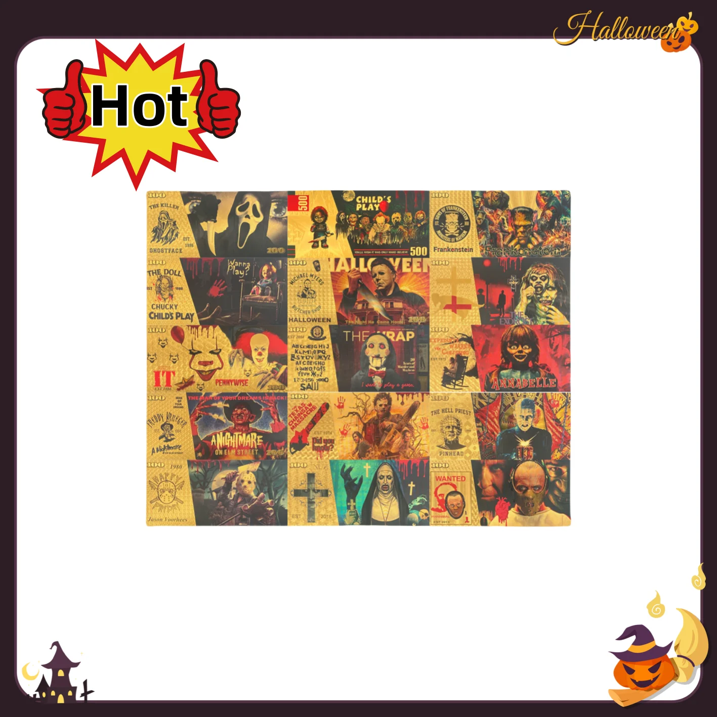 

Сувенир ужасов, золотая банкнота, популярный фильм в США, коллекционная валюта, позолоченная открытка, подарок для фанатов, коллекция Хэллоуина, украшение