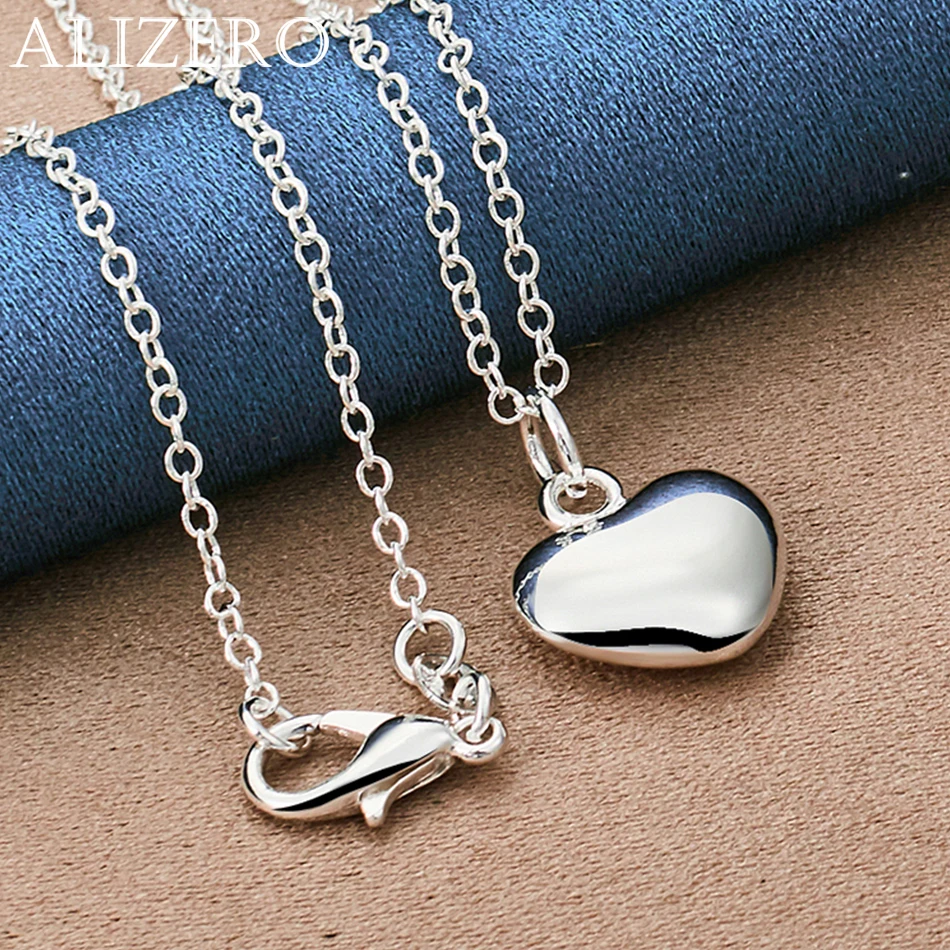 

ALIZERO 925 Sterling Silver Solid Heart Pendant Necklace 16-30 inch Chain Wedding Party Fashion Accessories Men Women Jewelry