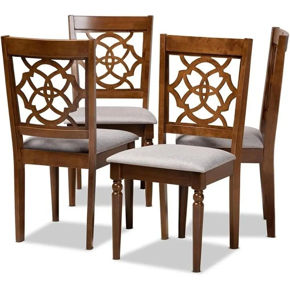 

Набор серых обеденных стульев с обивкой из орехового дерева, 4 штуки, классический дизайн, высота 37,4 дюйма