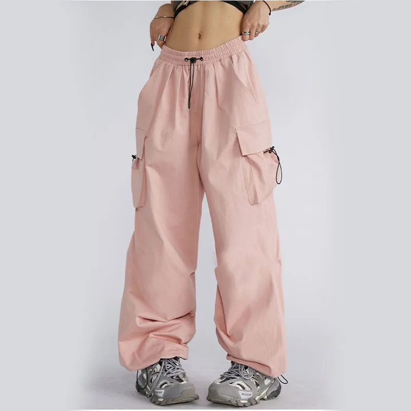 Zoki Hip Hop Streetwear Cargo Pants Women Loose Big Pockets Ins Tide Wide Leg Trousers Y2K Fashion All Match Jogging Sweatpants