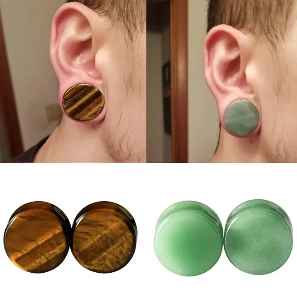 1/2Pairs Natural Stone Double Flared Ear Stretching Kit Body Piercing Solid Ear Tunnel Stretching Jewelry For Men and Women