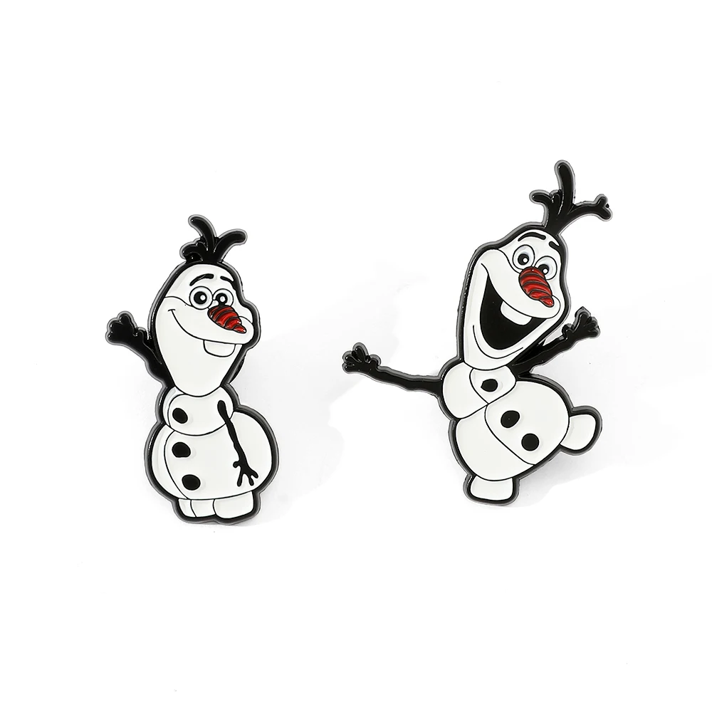 2 Pcs Cartoon Frozen Brooch Cute Funny Olaf Enamel Pin Metal Badge Jewelry Clothing Backpack Accessories Christmas Gift