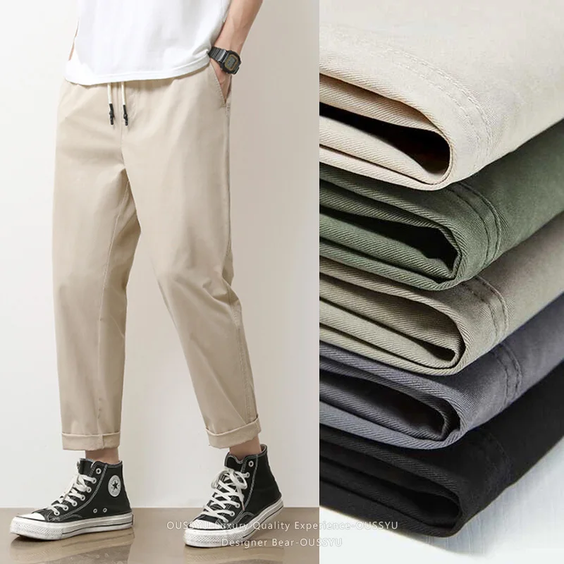 

Designer Bear Brand 2026 Summer Thin Solid Color Men's Casual Pants 95%Cotton Outdoor Elastic Waist Chino Khaki Trousers Male
