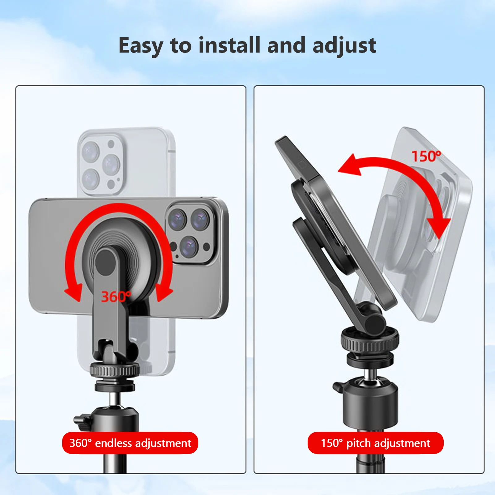 Portable Magnetic Phone Mount Phone Tripod Mount Phone Holder with Cold Shoe Adapter 1/4 Inch Thread Replacement for IPhone