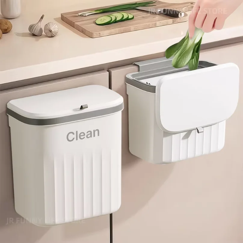 Poubelle suspendue 8.5/12L pour porte d'armoire de cuisine, panier de recyclage mural avec couvercle, accessoires de salle de bain et de cuisine
