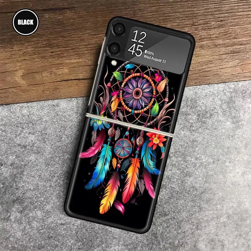 Retro Feather Dreamcatcher Phone Fold Case for Samsung Galaxy Z Flip 6 5 4 3 ZFlip6 Z Flip5 Flip6 Flip4 Flip3 5G Black Shell Cov image 5