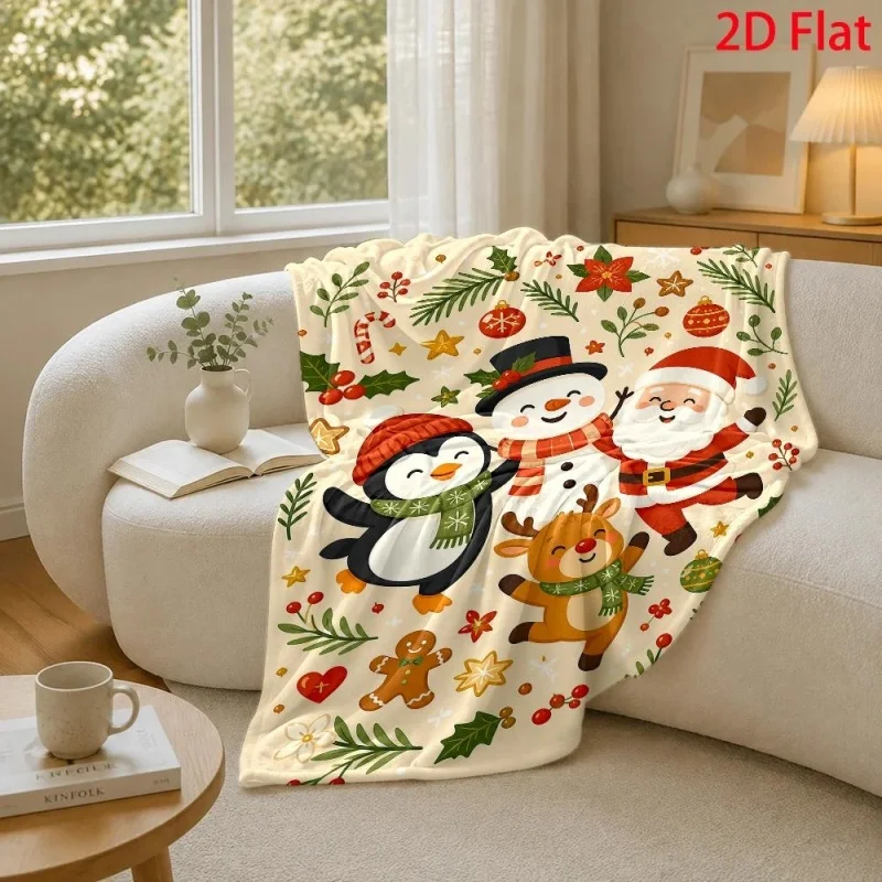 Xmas Wreath Snowflake Print Throw Blanket, Red Background Pine Cone Bell Bow Festive Household Blanket