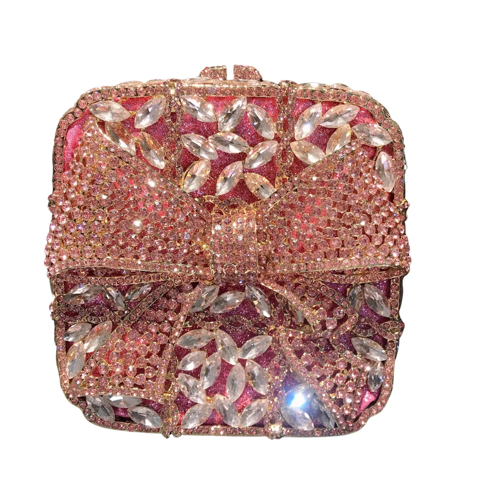 Factory Wholesale Liner Full Rhinestone Crystal Handmade Bridal Party Ladies Clutch Bag Square Box Butterfly Shaped Dinner Bag