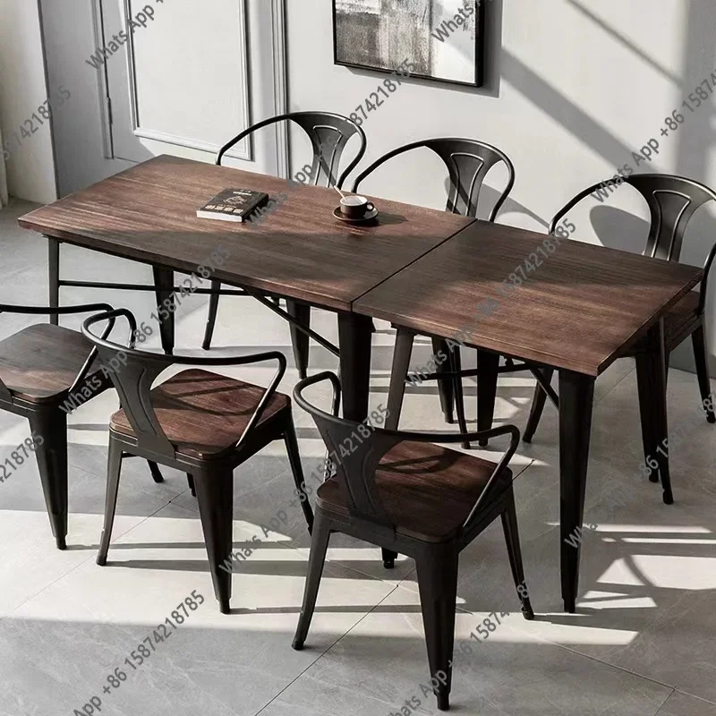 N67 Restaurant cafe bar retro wrought iron table commercial catering milk tea snack bar solid wood dining table and chair combin