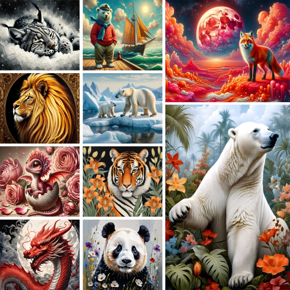 Tier Panda Drachen bedruckte Stoff Kreuz stich Full Kit DIY Stickerei handgemachte Strick Handwerk Handwerk Schmuck Nadel Zahnseide