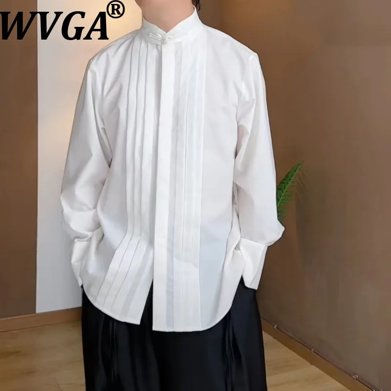 WVGA Spring Autumn New Man Tide Trendy Long Sleeve Shirts Multi-Fold Wrinkle-Free Niche Chic Casual Stand Collar Tops Ins W14981