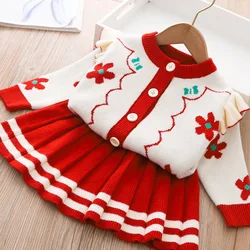 Spring fall toddler Baby Girls' Clothes Outfits sets Flat Knitted Cardigan Sweater+Skirt Suit for 1 year baby Birthday Sets