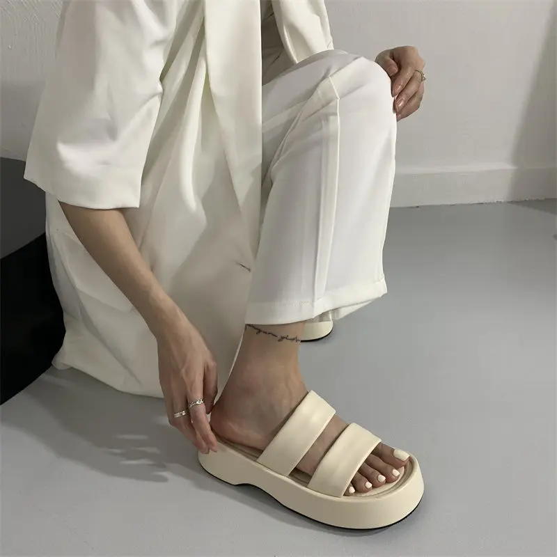 Slides Job Thick Black Woman Slippers Platform Summer Rubber Sandals Outside Shoes for Women 2024 H Sandal Casual Clappers 39 B