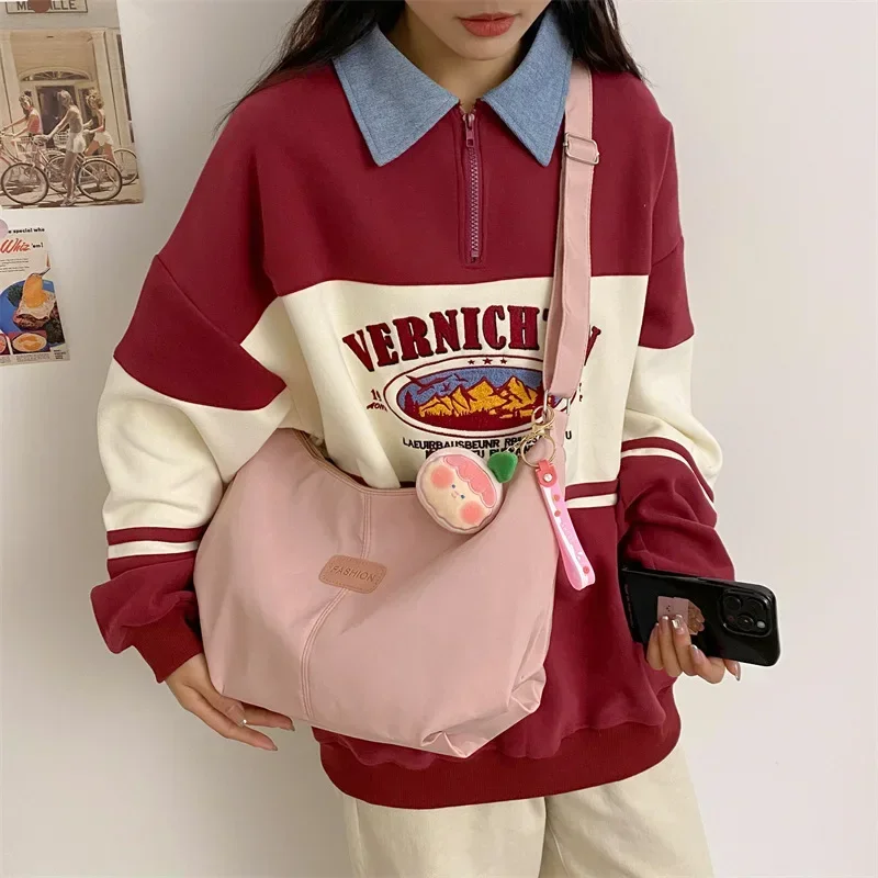 حقيبة كتف نسائية كاجوال من النايلون موضة كورية بسيطة على طراز الكلية حقيبة كروس ذات سعة كبيرة حقيبة يد للسيدات