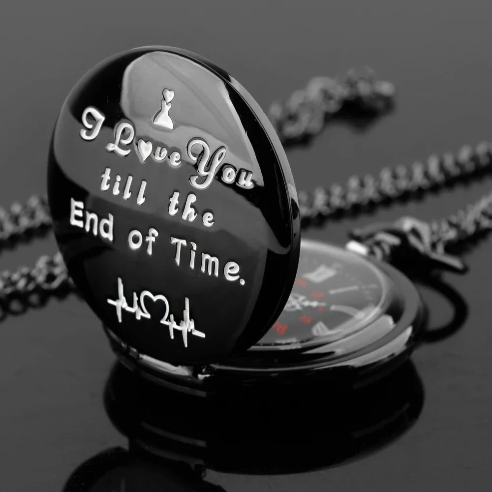 Classic Black Hunters Pocket Watch Men's Women Jewelry Pendant Quartz Pocket Watch Birthday Anniversary Gifts for Family Lovers