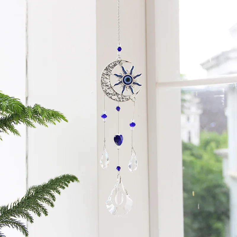 1Pc Evil Eye Moon Tree of Life Crystal Suncatcher Pendant for Home Indoor DIY Wind Chime Hanging Window Decoration Pendant