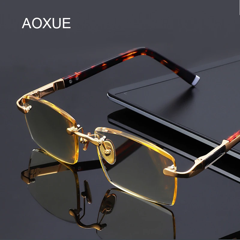 Men's Business Crystal Glass Reading Glasses Women Acetate Frame Natural Stone Rimless Readers Presbyopic Diopter +1.0 +4.0