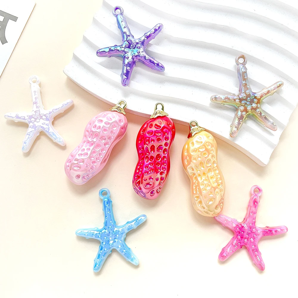 Acrylic Iridescent Color 3D Peanut Apple Starfish Pendant DIY Jewelry Making Necklace, Bracelet, Clothing Accessory Materials