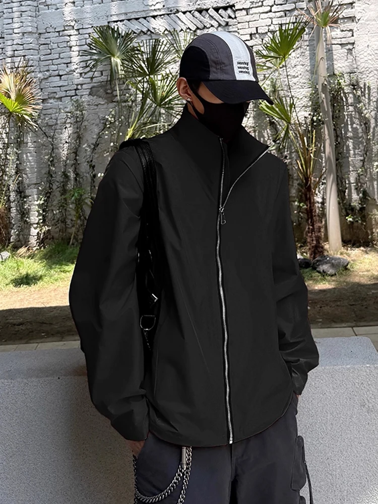 سترة رجالية حمراء بياقة عالية، خفيفة للخريف، مقاومة للماء، من الصوف الناعم، بأسلوب عصري، مقاس قياسي، إغلاق بسحاب