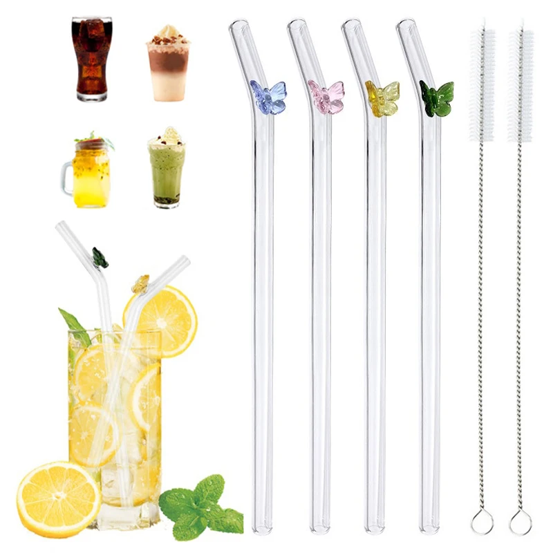 Reusable Glass Straws with Brush Shatter Resistant Drinking Transparent Straws For Hot/Cold Drinks Cocktail Milkshake Juice