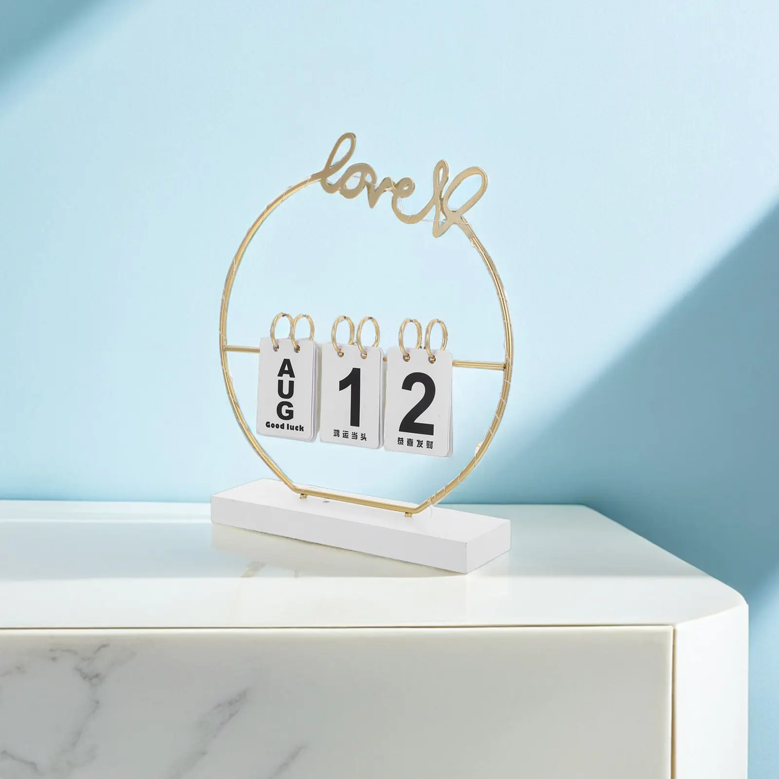 

Wooden Perpetual Calendar with Built-in Soft Light Elegant Rotating Desk Calendar for Home Office Study Decor Vintage Standing