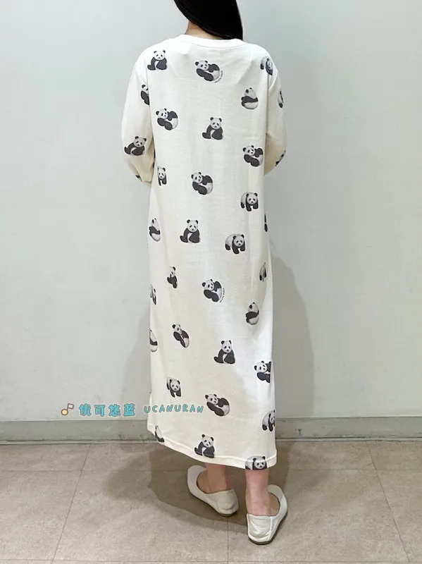 2023 New Arrive Japan Cotton Modal Panda Long Sleep Pajamas Dress Home wear Gown Loungewear