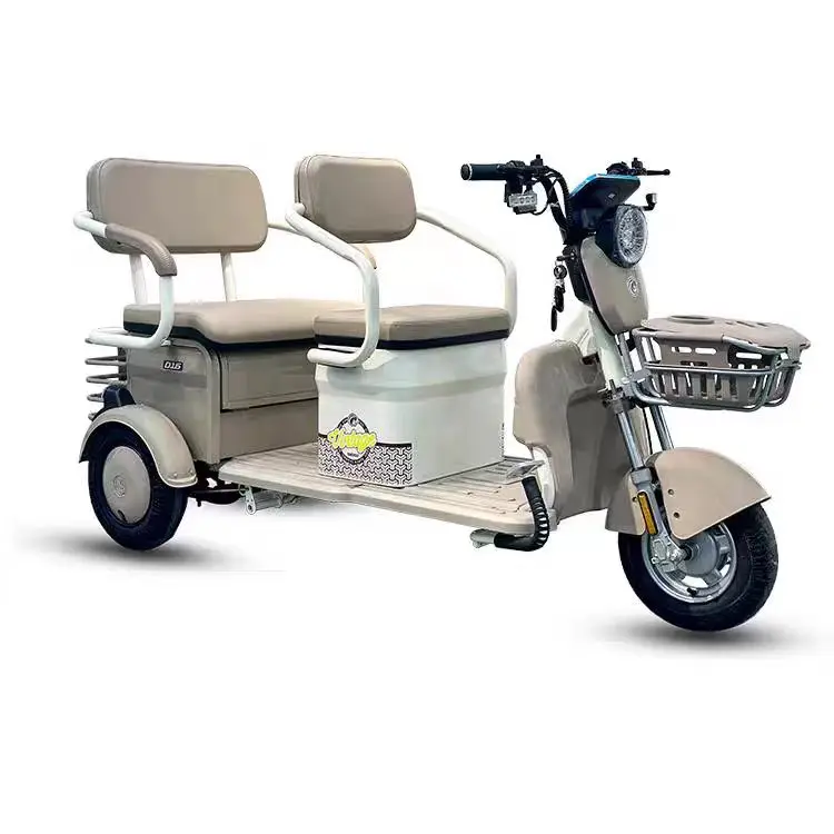 48V Electric 3-Wheel Scooter with Open Body Double Row Seats for Adult Picking up Children Leisure Tricycles