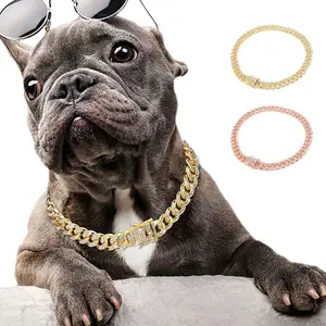 Luxury Dog Collar Gold Pet Necklace Dog Chain Choker For Pitbull Bulldog Teddy French Bulldog Metal Collar Pets Jewelry Products Collars Harnesses Leads AliExpress