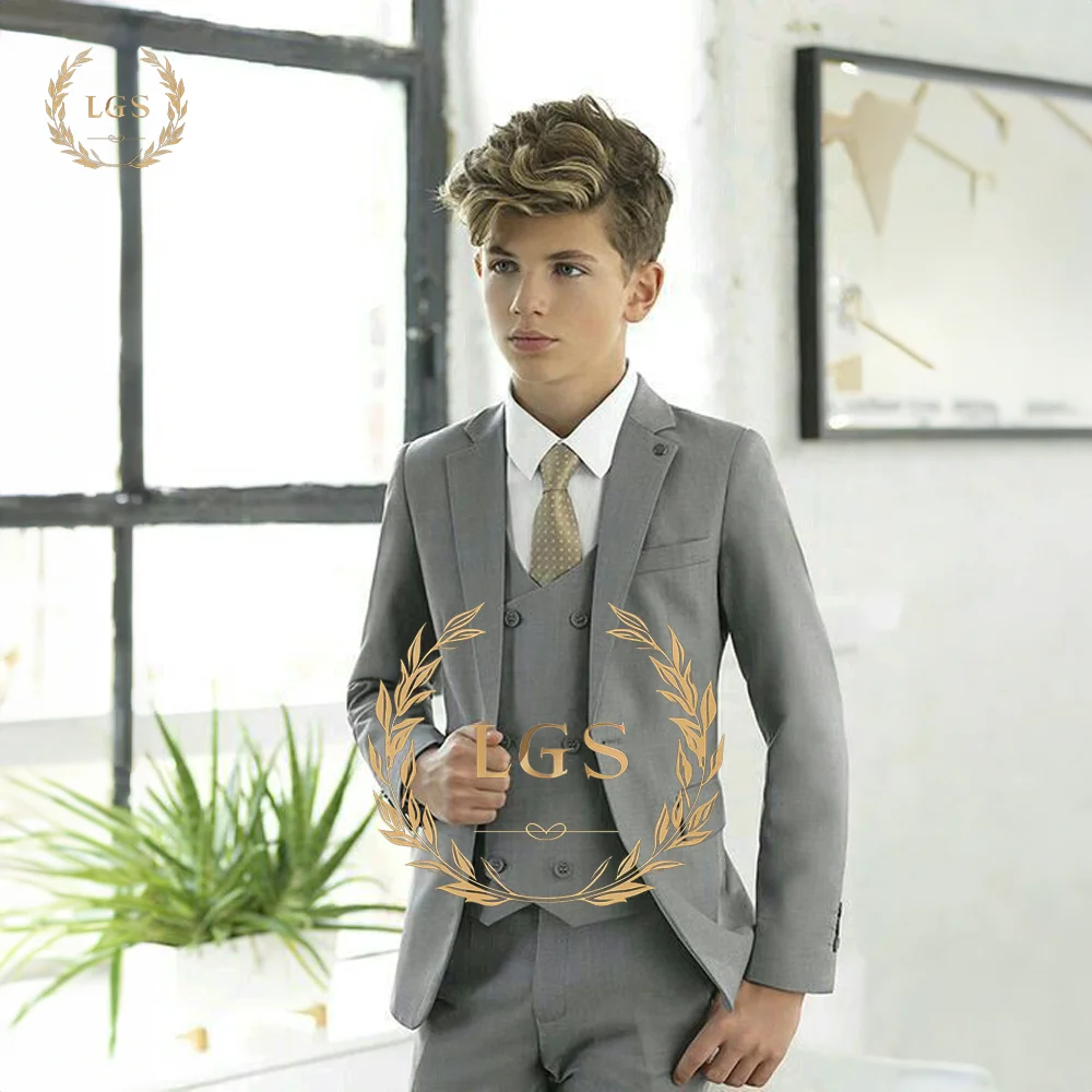 Boys' 3-piece formal suit, suit jacket, vest and trousers, suitable for formal occasions and events, handmade and customized