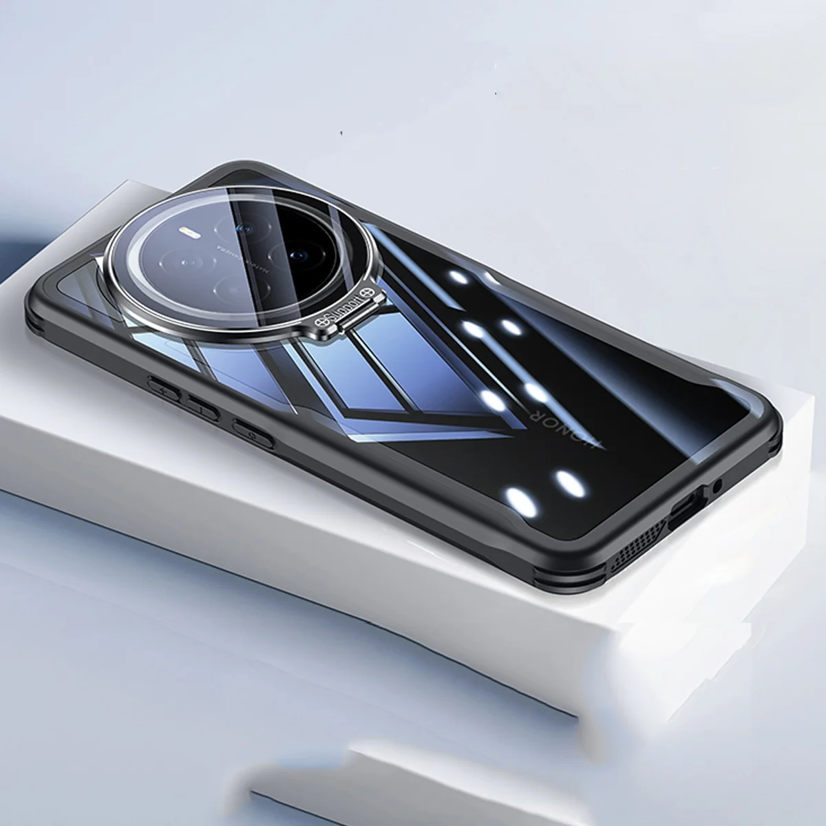 Shockproof Clear Built-in Glass Camera Lens Kickstand Case For Honor Magic 7 Magic 7 Pro, Transparent PC Hard Phone Cover Funda