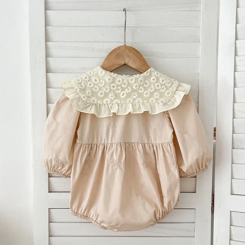 Autumn Infant Baby Girls Romper Baby Clothes Newborn Embroidered Bow Princess Cotton Rompers Lace Kids Baby Jumpsuit Playsuit