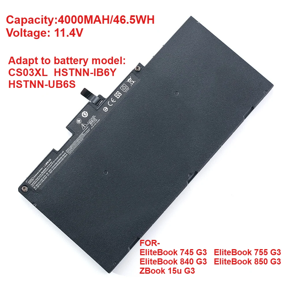 SOMI CS03XL Laptop Battery for HP EliteBook 840 850 745 755 G3 G4 ZBook 15u G3 HSTNN-IB6Y HSTNN-UB6S 800513-001 11.4V 46Wh