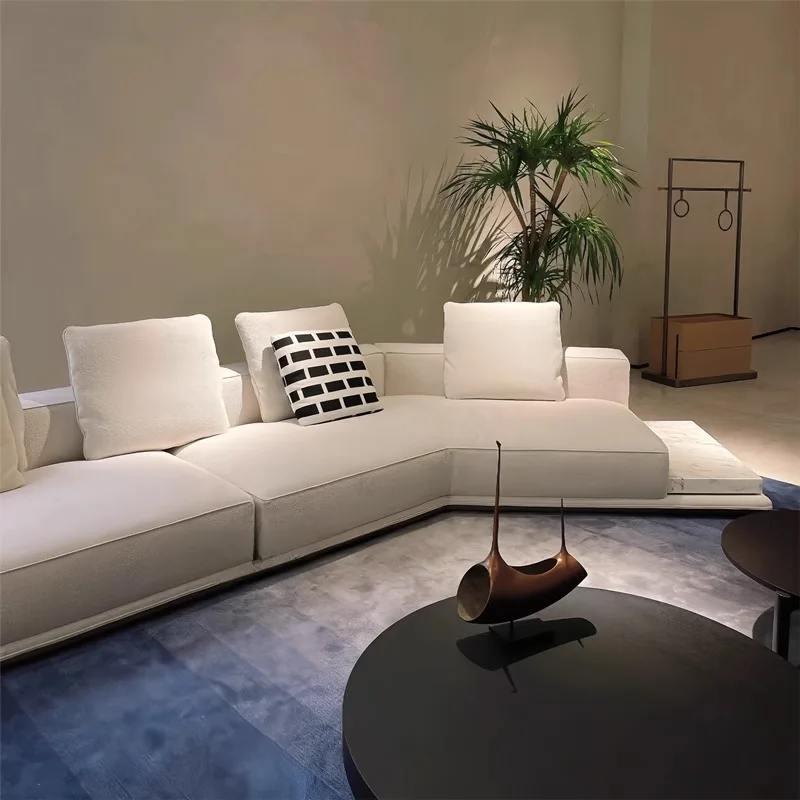 Italian minimalist horizon fabric sofa living room large apartment villa flat layer cotton and linen straight row