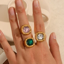 Fashion Fine Stainless Steel Square Zircon Rings High Quality Waterproof For Women Jewelry