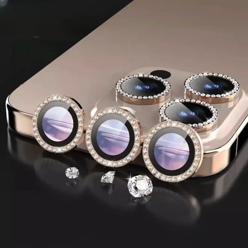 

Diamond Lens Protector For IPhone 16 15 Pro Max 14 Plus Glitter Metal Ring Lens Glass