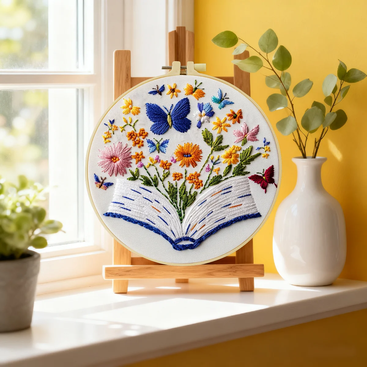 1 Stück 20X20CM/15X15CM 7,87/6,3 Zoll Blumen- und Schmetterlings-Stickerei-Starter-Kit DIY-Kit DIY-Stickerei-Set Handarbeiten – Detail 2