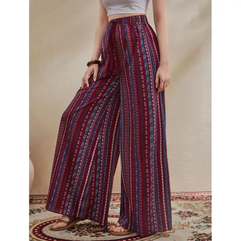 

Cross-Border J 65372 Tassel Waist Wide Leg Pants Retro Sle Ciwalk Nine-Piece Pants Elastic Micro Spring Summer Menswear