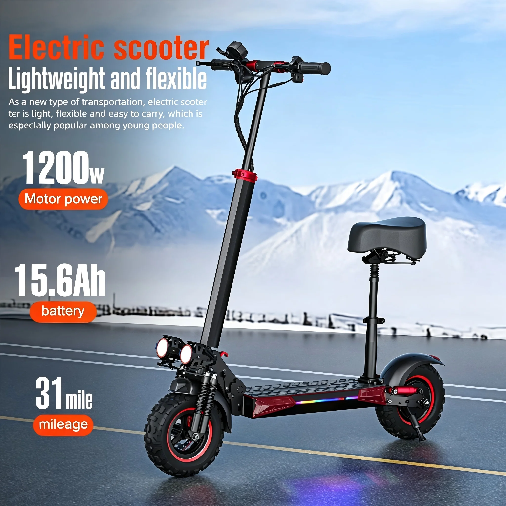 US Stock FREEBOY Folding Adult Electric Scooter 1200W Motor 48V 15.6Ah Battery,11 Inch Off-Road Pneumatic Tires,Max 34MPH,31Mile Range,Hydraulic Shock Absorption Double Disc Brake E Scooter