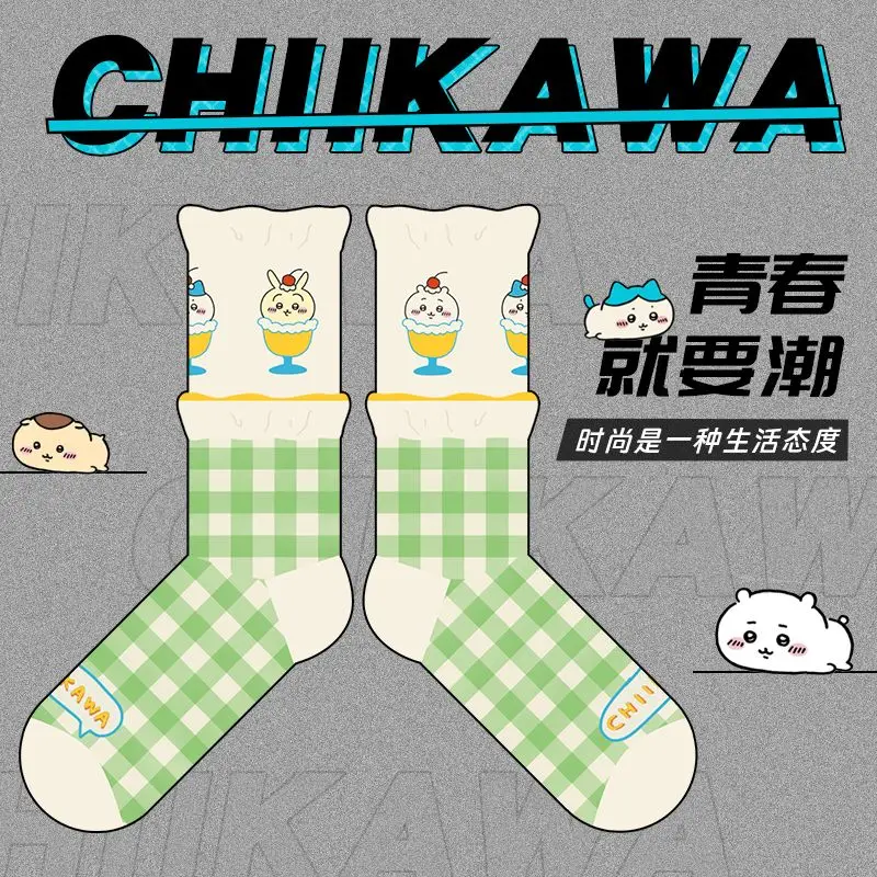 Kawaii Miniso Chiikawa Medium Socks Usagi Hachiware Cute Anime Girl Sweat Absorbing Breathable Sports Socks Holiday Gift