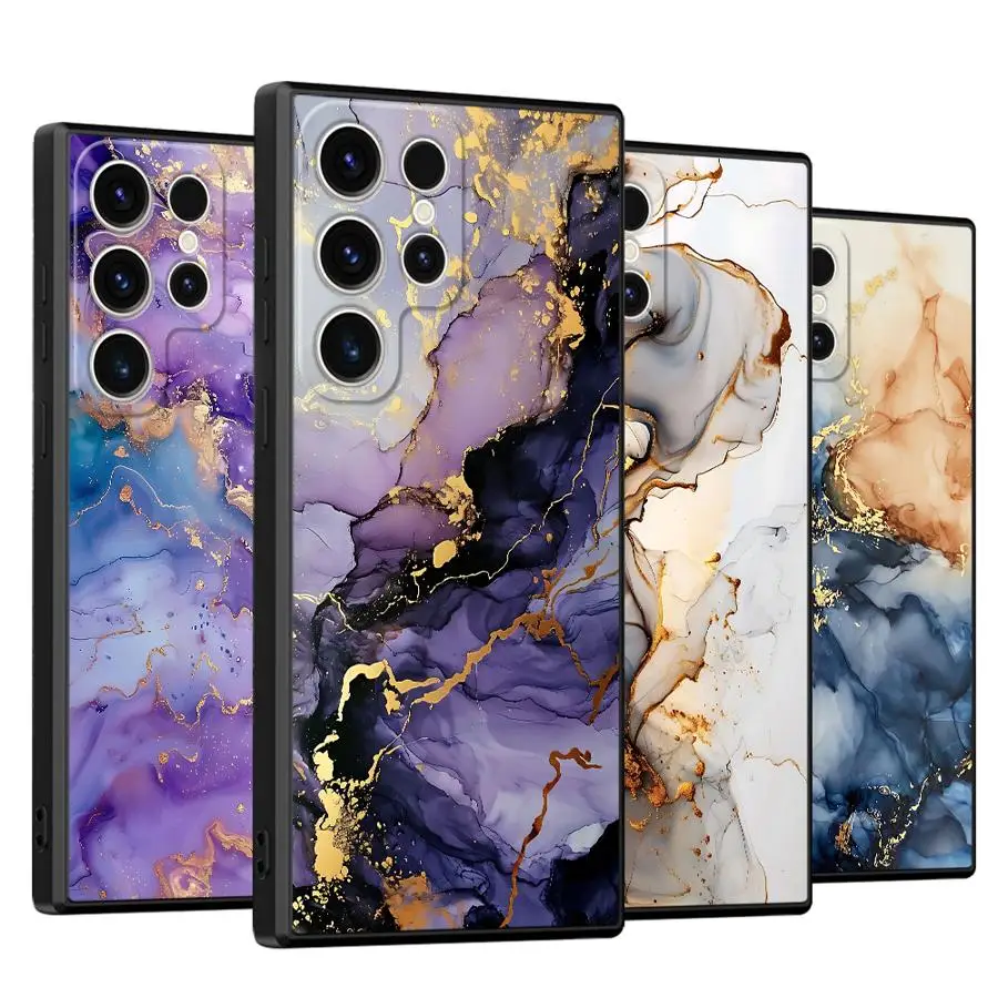 Interesting Marble Case for Samsung Galaxy S23 Ultra S21 FE S24 Plus S20 S25 Edge Black Soft Phone Cover