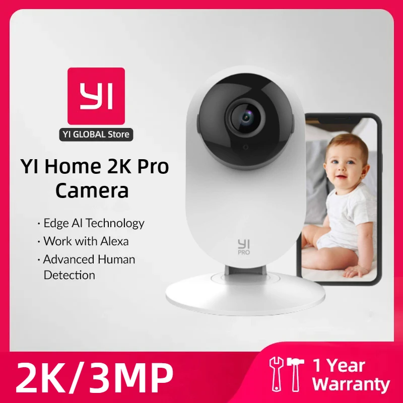 YI Pro 2K 3MP Wifi Camera Smart Home Video Record with Motion Detection Night Vision IP Security Protection Mini Pet Baby Cam