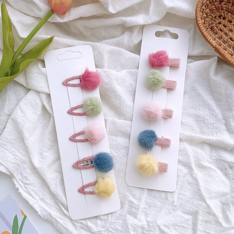 

5Pcs/Set Pompom Baby Hair Clips Colorful Plush Ball Kids Hairpins Princess Girl Barrettes Children Headwear Photo Props BB Clip