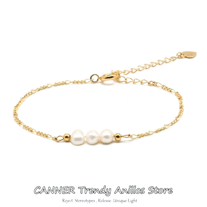 CANNER Pearl Beaded Bracelet 925 Sterling Silver Versatile Gold Luxury Jewel Adjustable Simple Golden Anklet Wedding Party Gifts