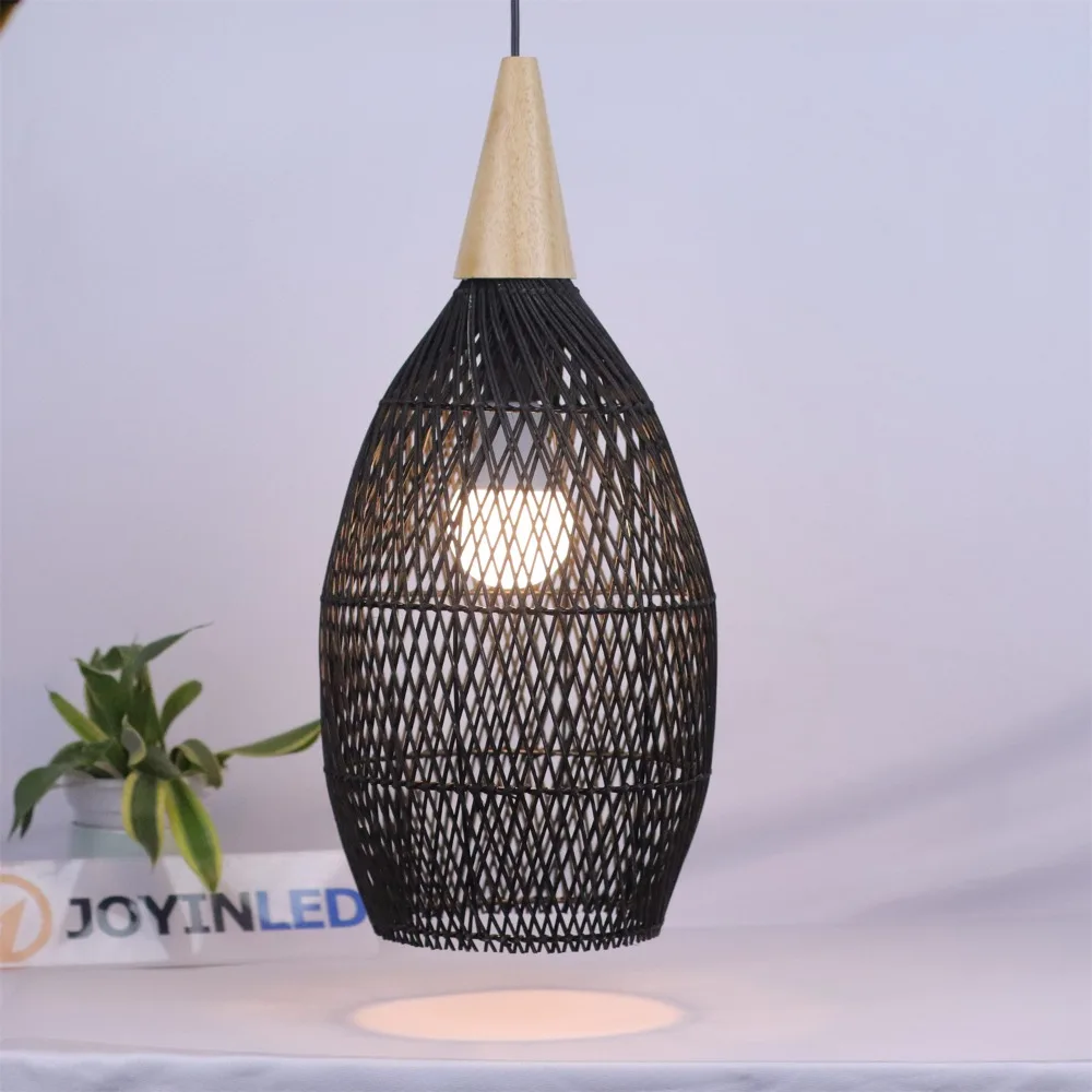 JOYINLED Pendelleuchten Vintage Handgefertigte Rattan-Lampe Japanischer Stil Wabi Sabi Beleuchtung für Kücheninsel Loft Esszimmer Licht – Detail 11