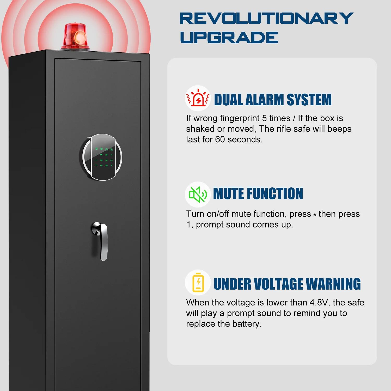 Kavey Quick Access 5 Rifle Gun Safe with Silent Mode and 2 Adjustable Shelves, Gun Cabinet with 3 Adjustable Gun Slots