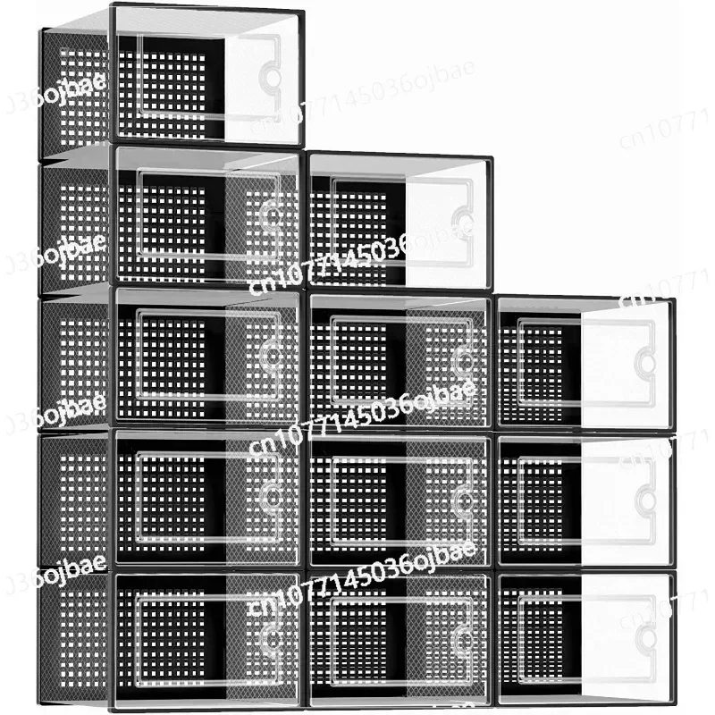 

Suitable for Size 11, Transparent Plastic Stackable Sports Shoe Container 12 Piece Set Large Shoe Cabinet Storage Box Cover