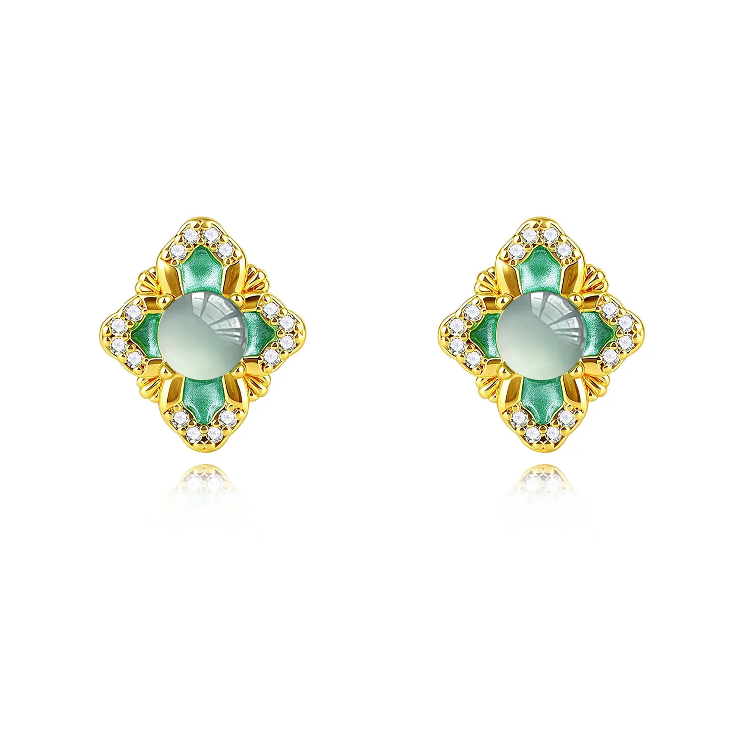 Grade A Myanmar Jadeite Flower Earrings Real Jade Luxury Ear Stud 18K Gold Plated Vintage Charm Natural Jewelry Gifts for Women