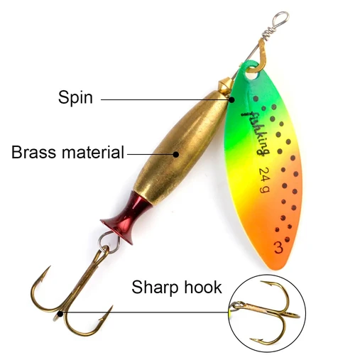 Imagen 2 del producto Señuelo giratorio, cebo de fundición larga, 18g, 24g, señuelos tipo cuchara, Lucio, señuelo de pesca de Metal, cebo duro para lubina con ganchos